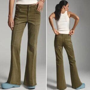 Anthropologie Pilcro Demilune Boot Utility Flare Pants Army Green Sz 31